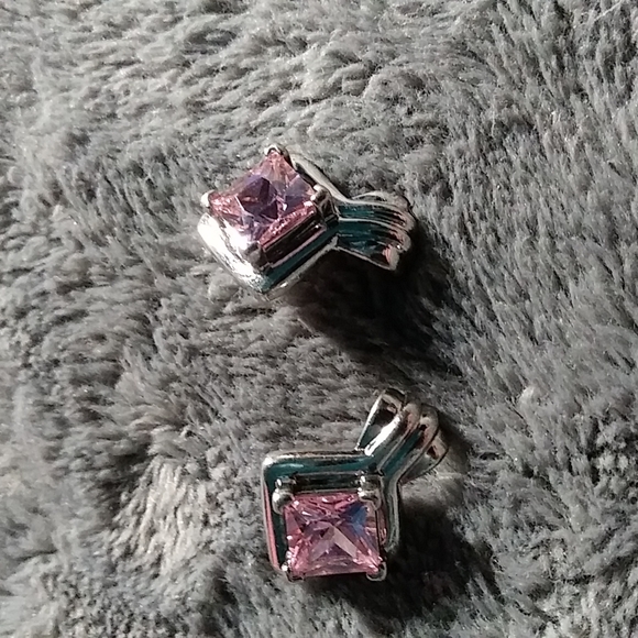 Silver earrings with sparkly pink CZ stones. - Picture 5 of 6